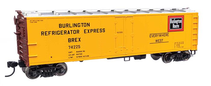 Walthers 40' Steel Reefer with Dreadnaught End -- Burlington Refrigerator Express BREX #74225 (910-41405)
