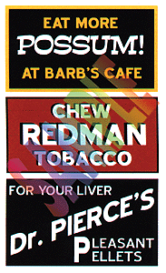Blair Barn Sign Decals -- Set #1 - Eat More Possum, Chew Redman, Dr. Pierce (184-2250)