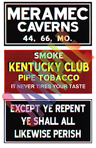 Blair Barn Sign Decals -- Set #4 - Meramac Caverns, Except Ye Repent, Kentucky Club (184-2253)