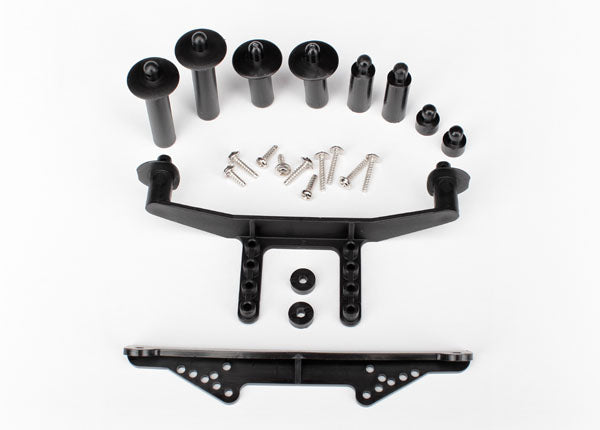 Traxxas Body mount, front & rear (black)/ body posts, body post extensions (4)/ hardware (TRA1914R)