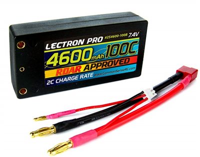 Lechtron Pro 4600mAh 7.4v Shorty 2s Lipo Battery, 4mm Bullets (2S4600-100B)