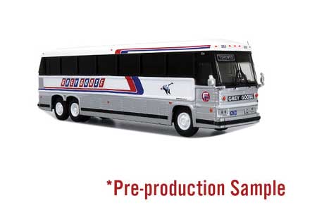 MCI MC-12 Bus - Assembled -- Grey Goose (silver, blue, red, white) (808-870344)