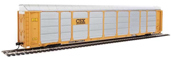 Walthers 89' Thrall Enclosed Tri-Level Auto Carrier - Ready to Run -- CSX Rack ETTX Flat #T8782/710273 (yellow, black, silver)  (920-101424