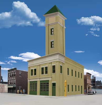 Walthers Two-Bay Fire Station -- Kit - 8 x 4-7/8 x 5-1/2" 20.3 x 12.4 x 14cm (933-4022)