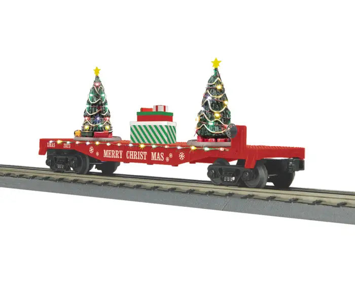 MTH O Gauge RailKing Flat Car w/Lighted Christmas Trees (MTH3076865)