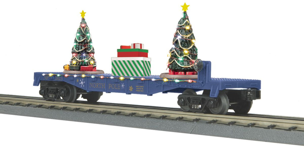 MTH O North Pole Blue Flatcar w/Lighted Trees (MTH3076866)