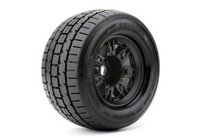 Trigger 1/8 Monster Truck Tires Mounted on Black Wheels, 0" Offset, 17mm Hex (1 pair) (ROPR4002-BO)