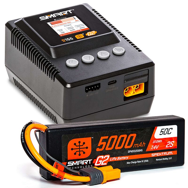 Spektrum Smart Powerstage 2S Surface Bundle: G2 5000mAh 2S LiPo IC5 & S155 Charger (SPMXPSS200)