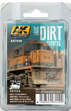 AK Interactive  Train Series: Basic Dirt Effects Weathering Enamel Paint Set (3 Colors) 35ml Bottles   (AKI7020)