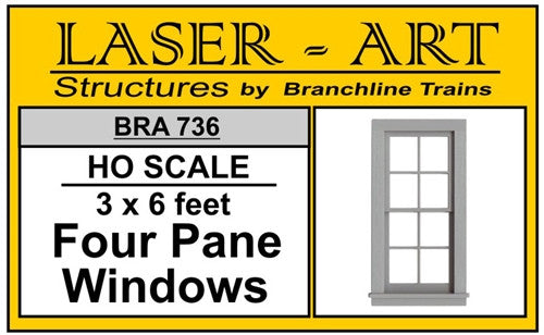 Branchline Window 4-Pane, 36 x 72" pkg(6) HO SCALE (BRA736)