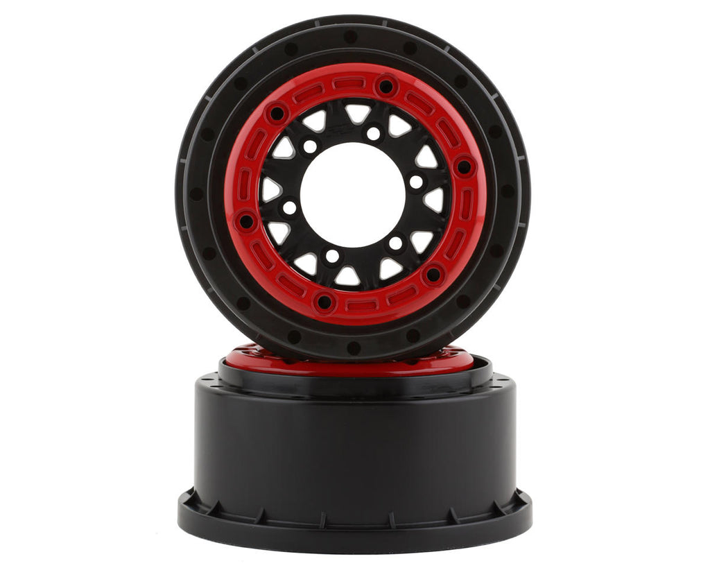 Pro-Line Raid Bead-Loc 2.2/3.0" Short Course Wheels (Red/Black) (2) w/12mm & 14mm Removable Hex (PRO281104)