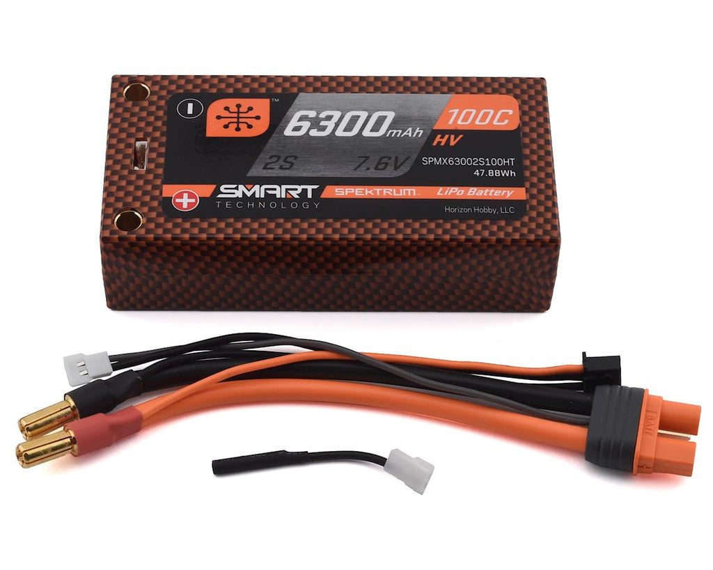 Spektrum RC 2S 100C Smart LiPo Shorty Pack Battery w/5mm Tubes (7.6V/6300mAh) (SPMX63002S100HT)