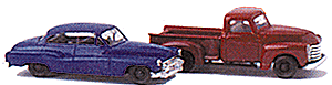Walthers 1950 Chevrolet Pickup & 1950 Buick Set -- Red Truck & Blue Car (189-8320)