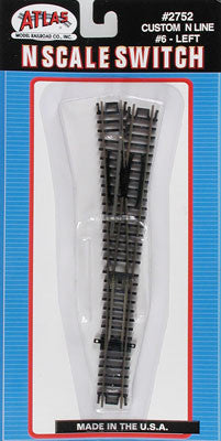 Atlas Code 80 #6 Switch Custom Line Left-Hand Black N (ATL2752)