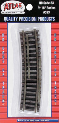 Atlas Code 83 1/2 18" Radius Track (4) HO (ATL533)