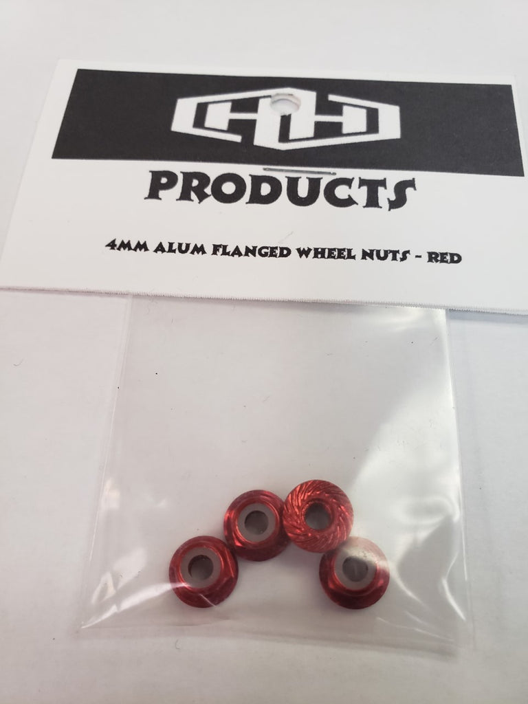 Hamilton Hobbies 4MM Flanged Nylon Locking Nut (Aluminum, Red-anodized, Serrated) (4)  (HAM5491R)