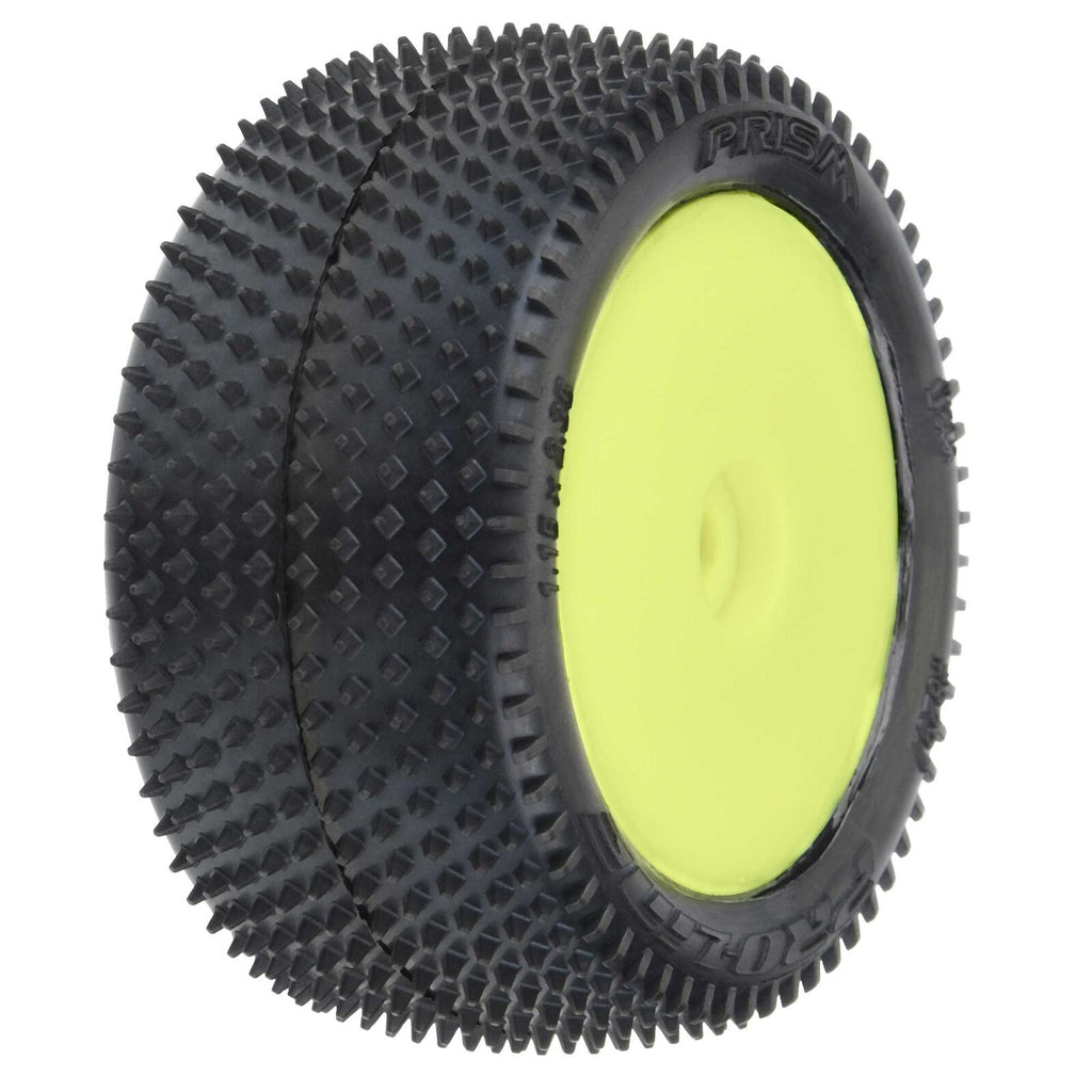 Pro-Line 1/18 Prism Rear Carpet Mini-B Tires Mounted 8mm Yellow Wheels (2) (PRO829712)