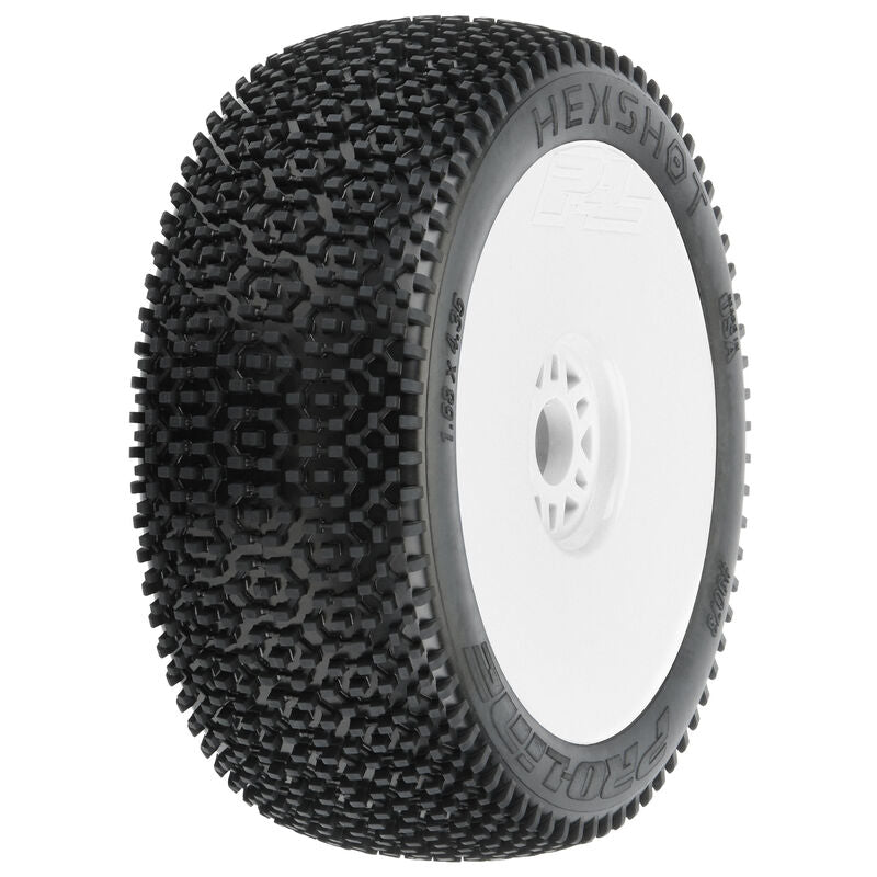Pro-Line 1/8 Hex Shot S3 Front/Rear Buggy Tires Mounted 17mm White (2) (PRO9073233)