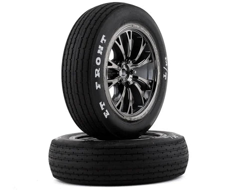 Traxxas Drag Slash Front Pre-Mounted Tires (Black Chrome) (2) w/Weld Wheels & 12mm Hex (TRA9474X)