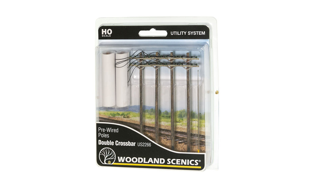 Woodland Scenics Pre-Wired Poles - Double Crossbar - HO Scale (WOOUS2266)