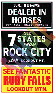 Blair Barn Sign Decals -- Set #2 - Dealer In Horses, See Ruby Falls, See Rock City   (184-2251)