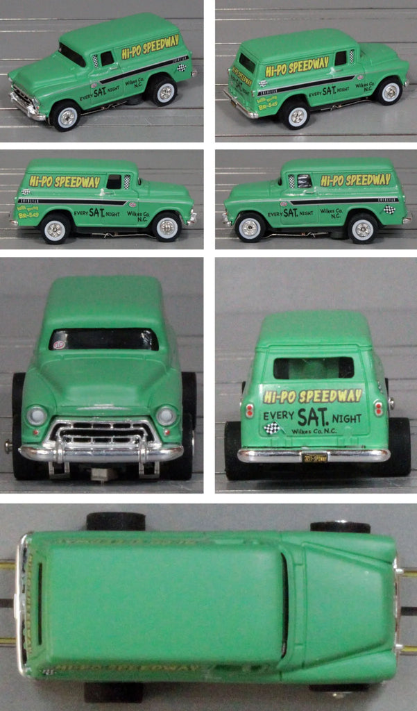 Auto World ThunderJet SC416 Thunder Road 1957 Chevy Suburban – Light Green/Yellow – “Hi-PO” SPEEDWAY – Clean #3B