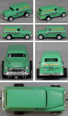 Auto World ThunderJet SC416 Thunder Road 1957 Chevy Suburban – Light Green/Yellow – “Hi-PO” SPEEDWAY – Clean #3B