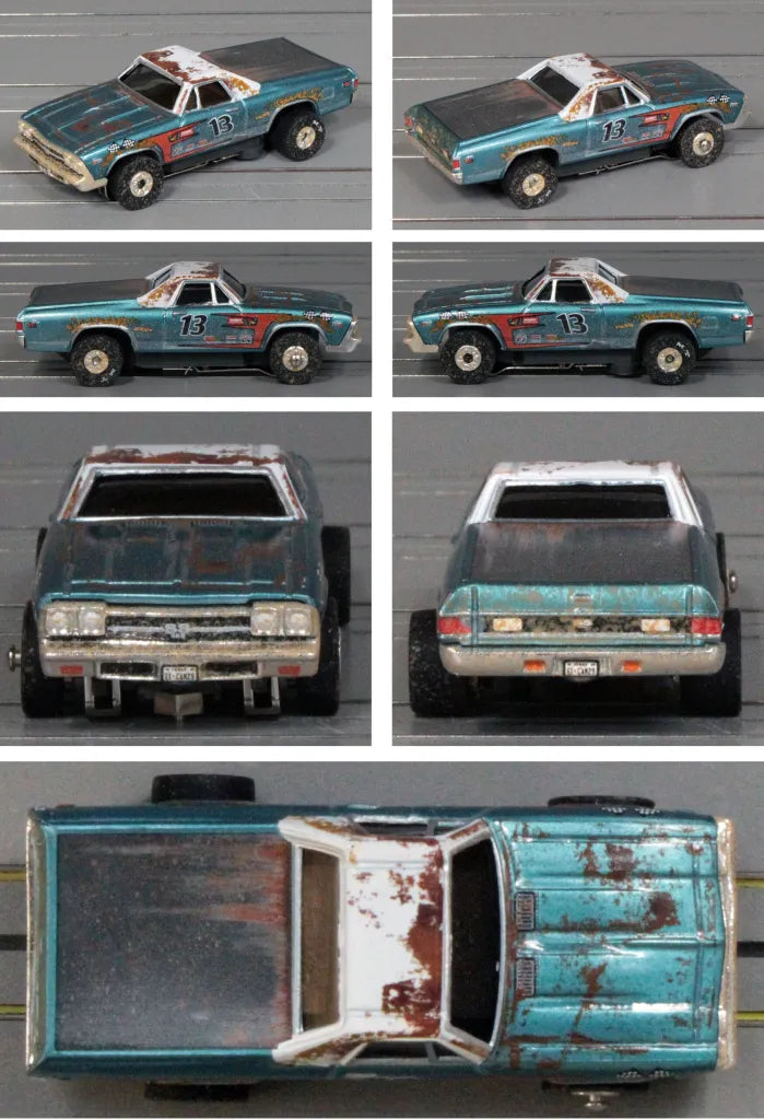 Auto World ThunderJet SC416 Thunder Road 1969 Chevy El Camino – Metallic Blue/White/Black/Red/Rust #13 – Dirty #4A   (SC416/48-4A0