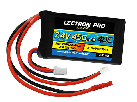 Lectron Pro 7.4V 450mAh 40C Lipo Battery with JST PH 2.0 connector for Axial SCX24 (2S450-40J)