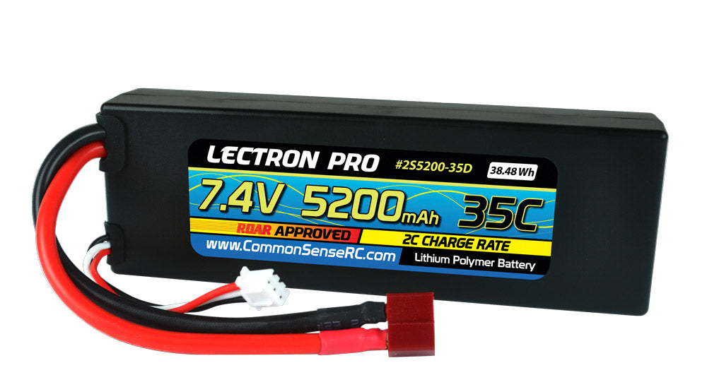 Common Scale RC Lectron Pro 7.4V 5200mAh 35C Lipo Battery with Deans-Type Connector for 1/10 scale Cars & Trucks - Team Associated etc.   (2S5200-100D)