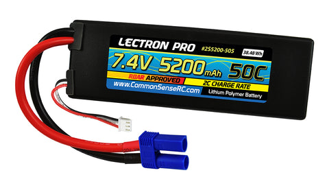 Lectron Pro 7.4V 5200mAh 50C Lipo Battery with EC5 Connector  (2S5200-505)