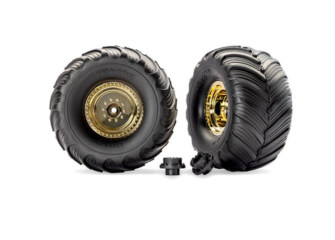 Traxxas Gold Monster Truck Wheels & Terra Groove Tires (2)   (TRA3663-GOLD)