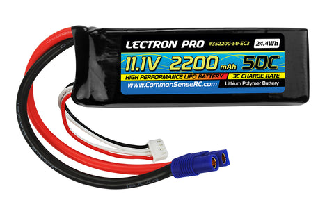 Common Sense Lectron Pro 11.1V 2200mAh 50C Lipo Battery with EC3 Connector (3S2200-50-EC3)