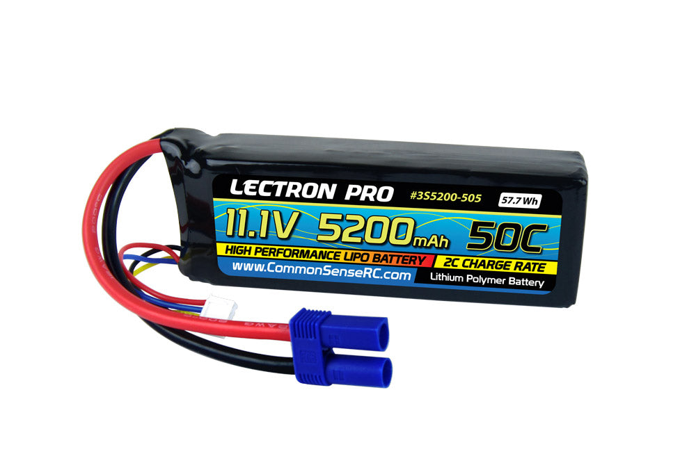 Lectron Pro 11.1V 5200mAh 50C Lipo Battery with EC5 Connector (3S5200-505)