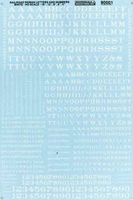 Micro Scale Alphabets & Numbers - Railroad Roman -- White   (460-90001)