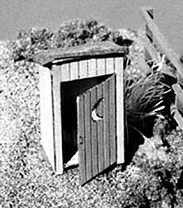 "One Holer" Outhouse Kit pkg(2) -- Standard Type w/Flat Roof; Crescent Moon on Positionable Door