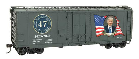 Walthers 40' Plug- Door Boxcar - Kit -- President Tru (gray, color portrait)   (489-3100001)