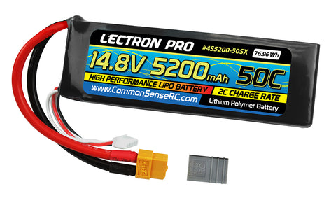 Lectron Pro 14.8V 5200mAh 50C Lipo Battery Soft Pack with XT60 Connector + CSRC adapter   (4S5200-50SX)