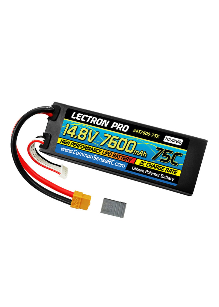 Common Sense RC  - 14.8V 7600mAh 75C Hard Case Lipo Battery with XT60 Connector + CSRC Adapter  (4S7600-75X)