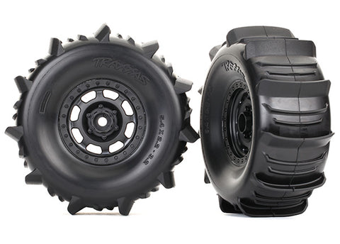 Desert Racer Black Wheels w/ Paddle Tires (2)   (TRA8475)