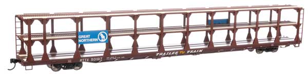 Walthers Great Northern Rack Trailer-Train Flatcar RTTX #501917 (brown) (910-8211)