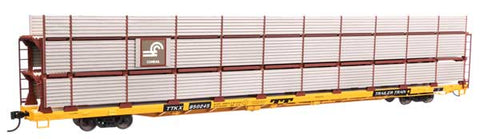 89' Flatcar w/Tri-Level Shielded Auto Rack - Ready to Run -- Conrail #850245, TTKX Flatcar (yellow)