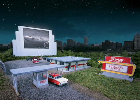 Walthers Skyview Drive-In Theater -- Kit - Screen Holds Most 7" Tablets (7-7/8 x 5-5/16 x 9/32 to 15/32") (933-3478))