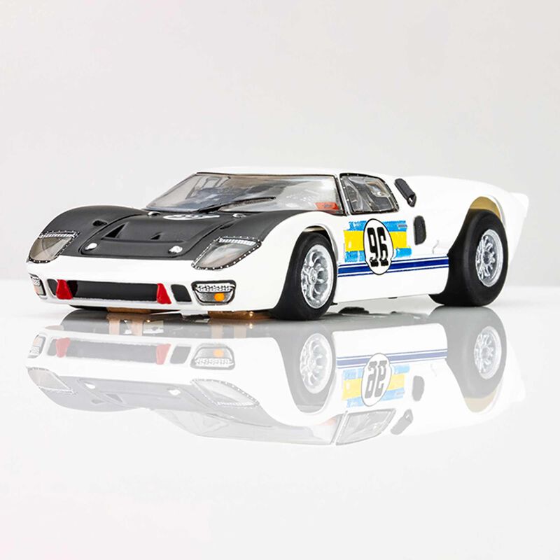 HO Ford GT40 Mk.II #96 Mega G+ Slot Car, White & Black