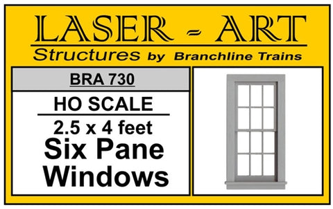 Branchline Window 6-Pane, 30 x 48" pkg(6) HO SCALE (BRA730)