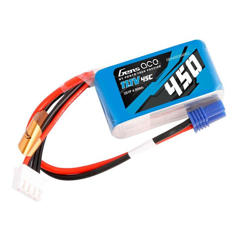 Gens Ace 3S LiPo Battery 45C (11.1V/450mAh) w/EC2 Connector   (GEA4503S45E2)