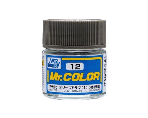 GSI Creos Mr. Hobby C12 Semi-Gloss Olive Drab Acrylic Hobby Paint (10ml)  (CUZC012)