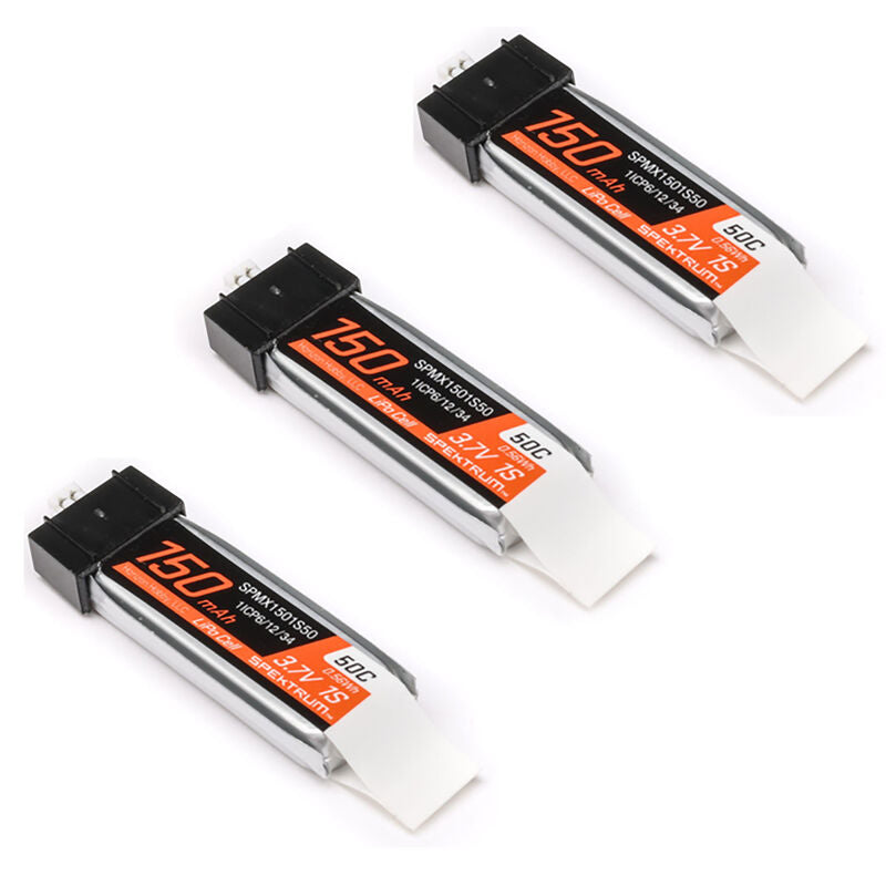 3.7V 150mAh 1S 50C LiPo Battery: JST PH1.25 Connector (3PCs)  (HHDSPMX1501S50)