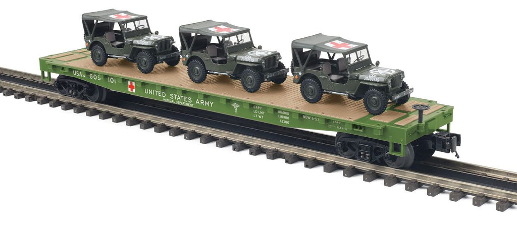 MTH O US Army Flatcar w/(3) MASH Jeeps    (MTH2095675)