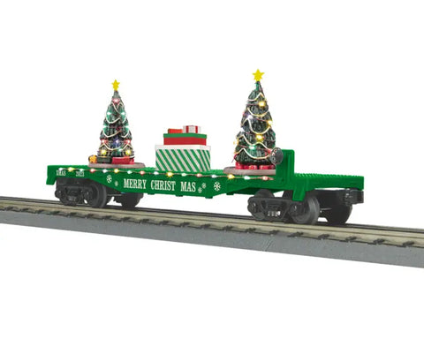 MTH O Gauge RailKing Flat Car w/Lighted Christmas Trees   (MTH3076864)